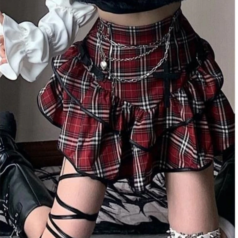 Женская клетчатая юбка-пачка в стиле панк Y2k