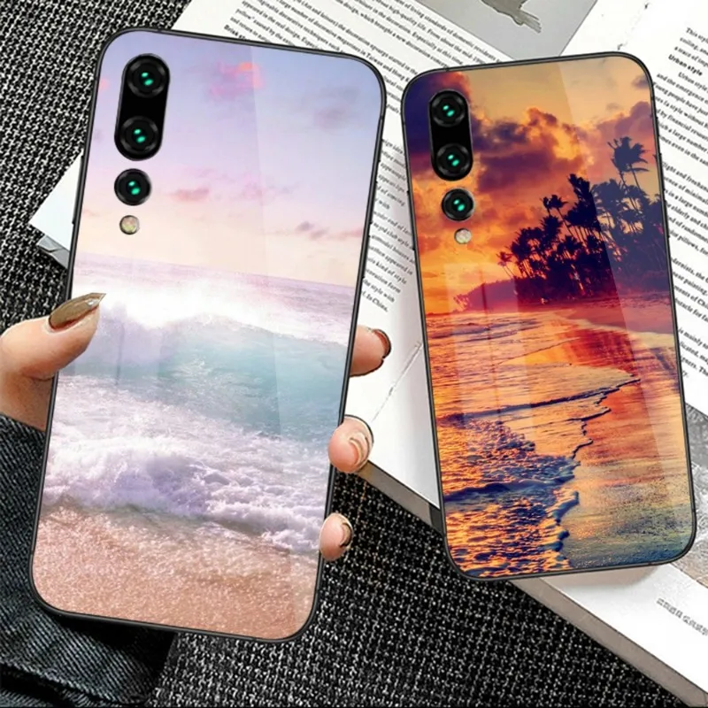 

Чехол для телефона с изображением пляжа океана для Huawei P50 P40 P30 P20 Pro Mate 40 30 20 Pro Nova 9 8 7 PC, стеклянный чехол для телефона