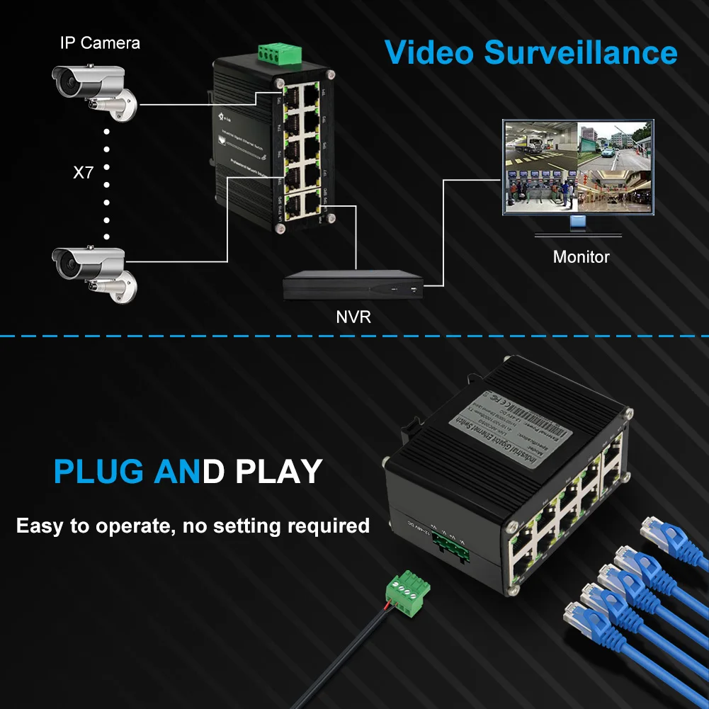 Industrial 10 Ports Gigabit Ethernet Switch Hardened 8RJ45+2SFP (PoE) Din Rail Unmanaged Small Network Fiber Switch
