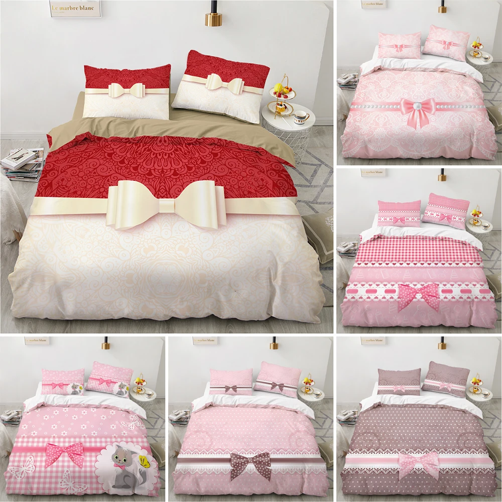 

Modern Sweet Home Textile Creative Bow Knot Themed Bedding Set Kids 2/3pcs Twin Full Size Polyester Comforter Cover With Zipper