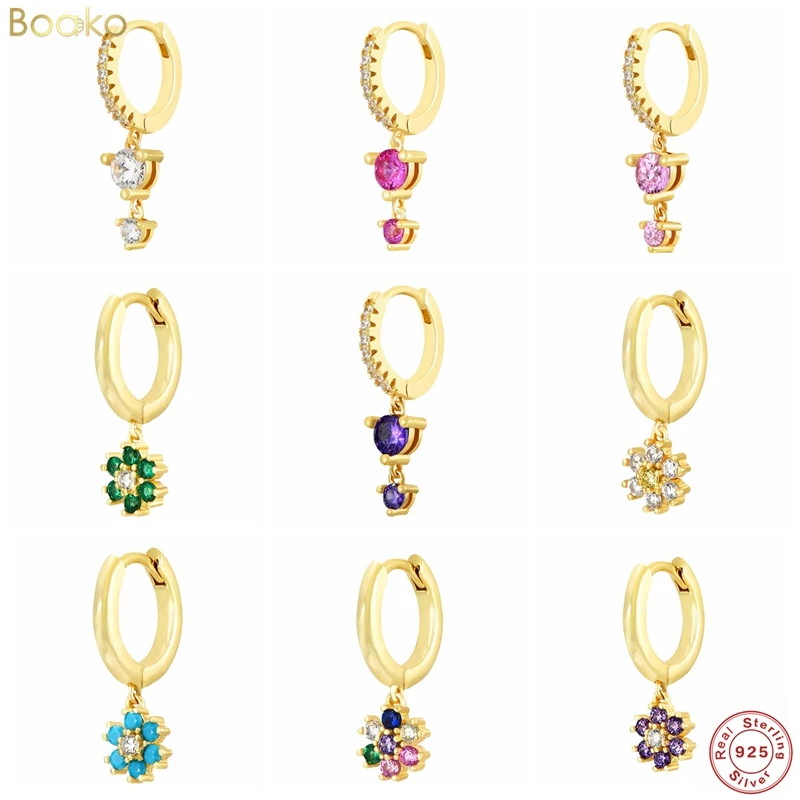 

BOAKO New Arrival 925 Silver Single Fashion Multicolor Zircon Small Hoop Earrings for Women Pendant Piercing Huggies Earrings