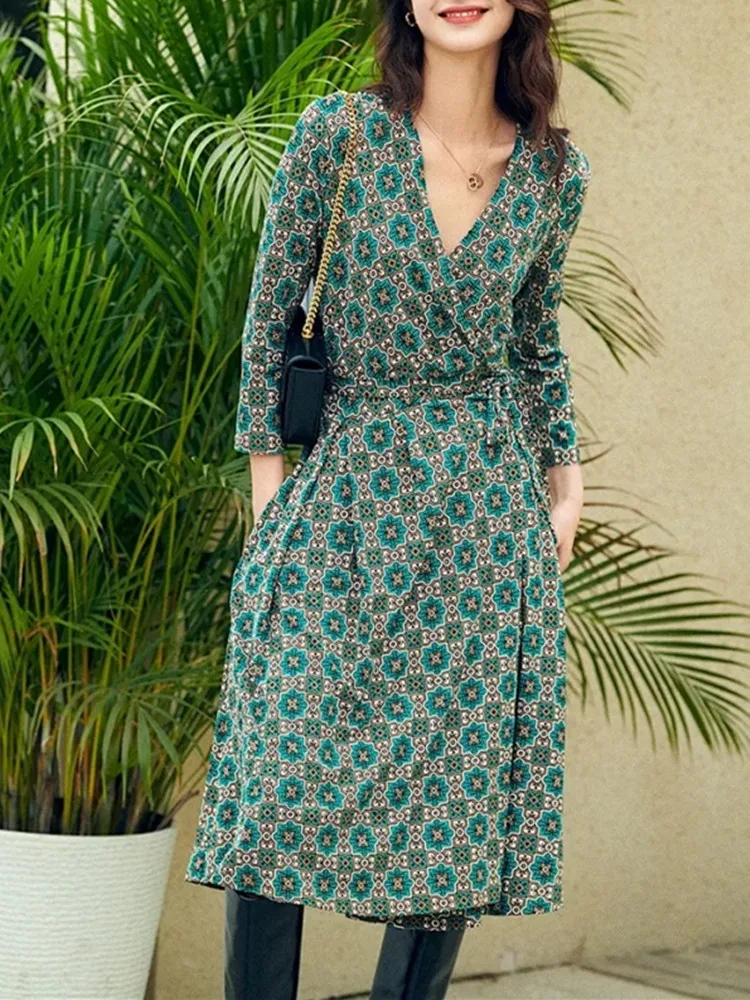 

Women Reteo Wrap Dress Lace-up Female V-neck Robes 2022 Summer new