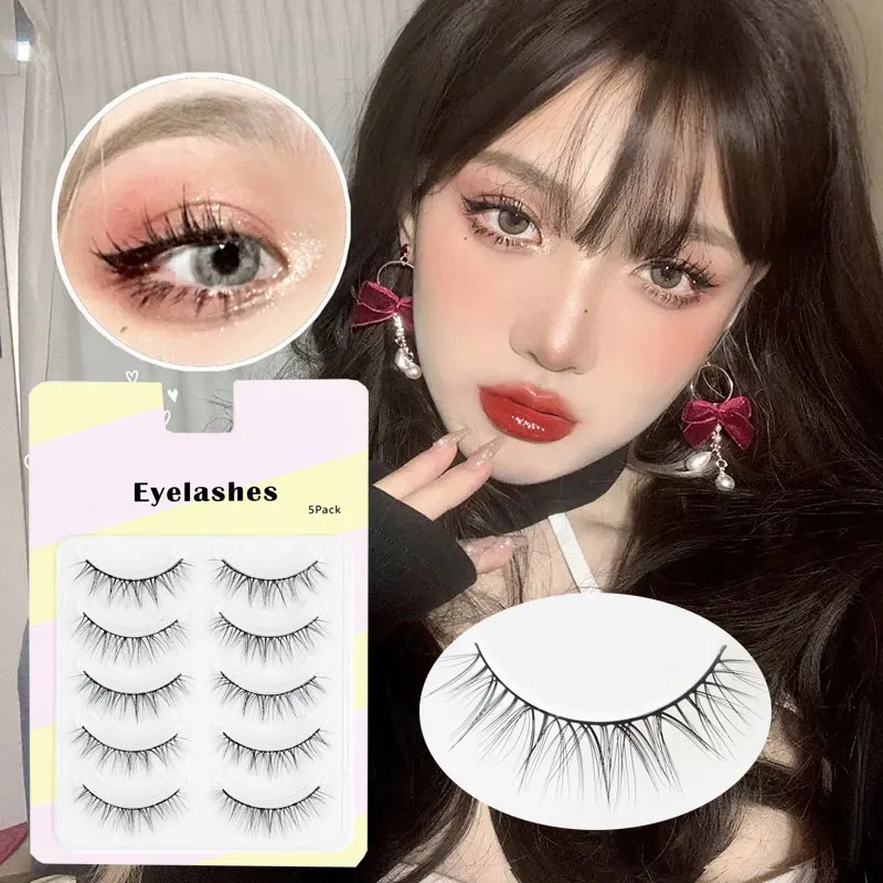 

5pair 3D Mink Eyelashes Extension Make Up Curling Eyelashes Soft Wispy Long Cross False Eyelashes Reusable Soft Wispy Lash