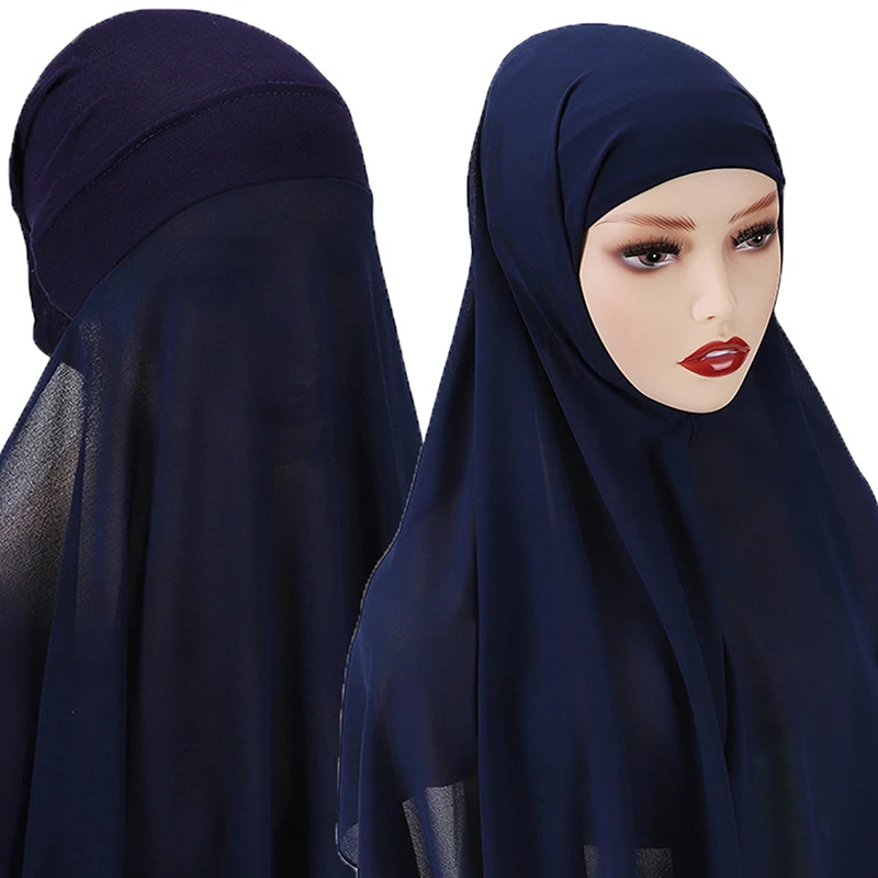 

Solid Color Jersey Hijabs High Quality Shawl Long Chiffon Shawl Head Scarf Underscarf Cap With Elastic Style 2022 New