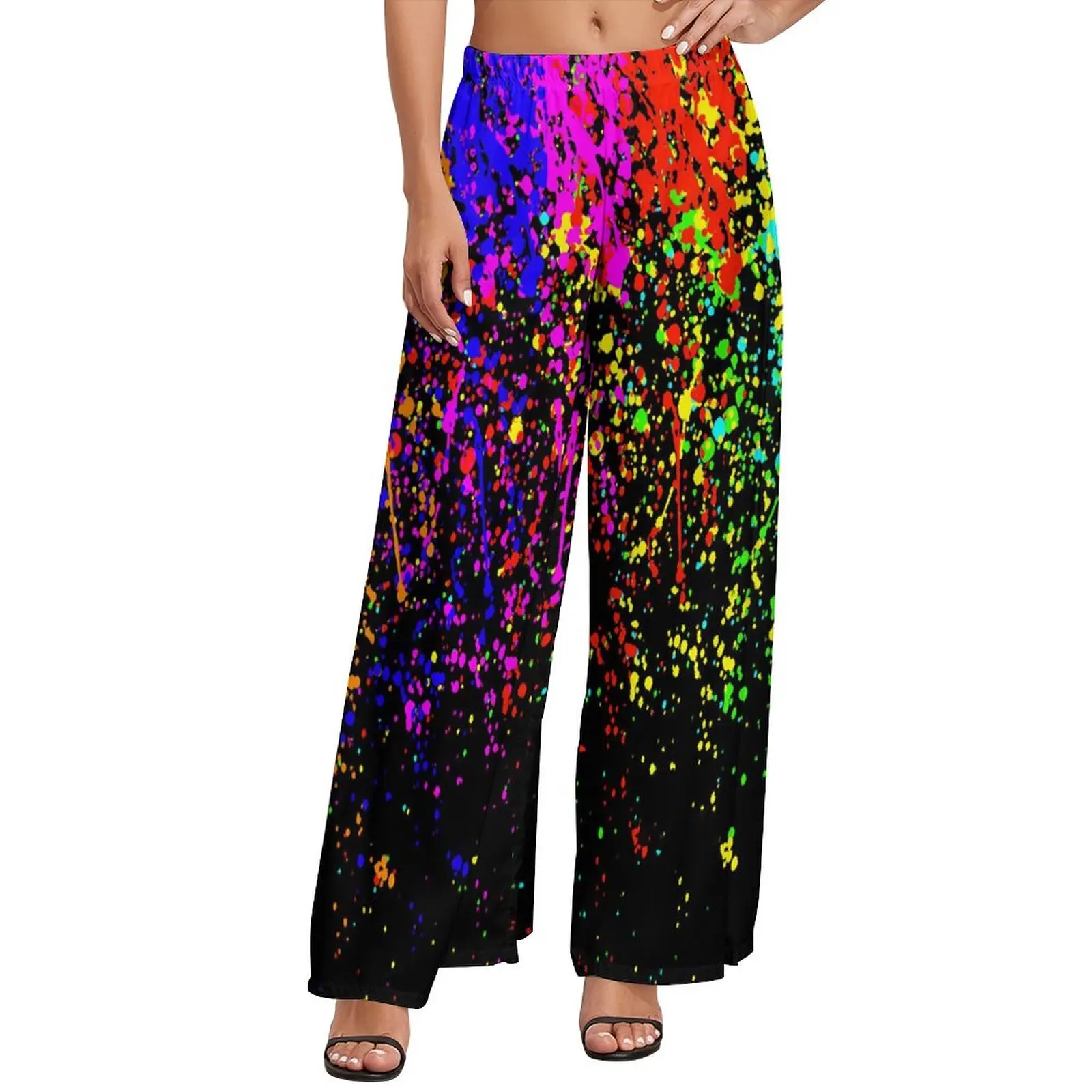 

Clorful Splatter Pants Abstract Print Trendy Wide Pants Woman Oversized Aesthetic Design Straight Trousers