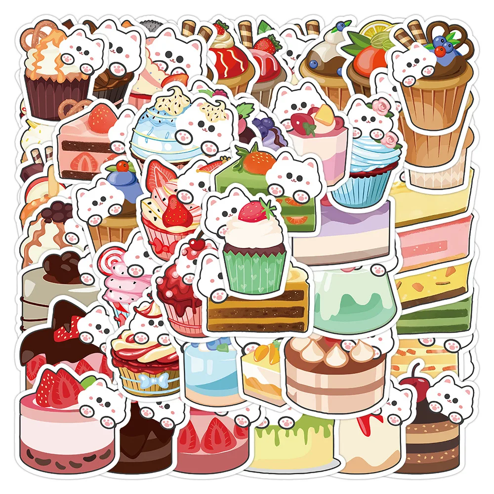 

Cartoon Cake Little Cat Stickers Toys Laptop Skateboard Aesthetic Decals Notebook Car Varied Stickers Phone Cases Guitar
