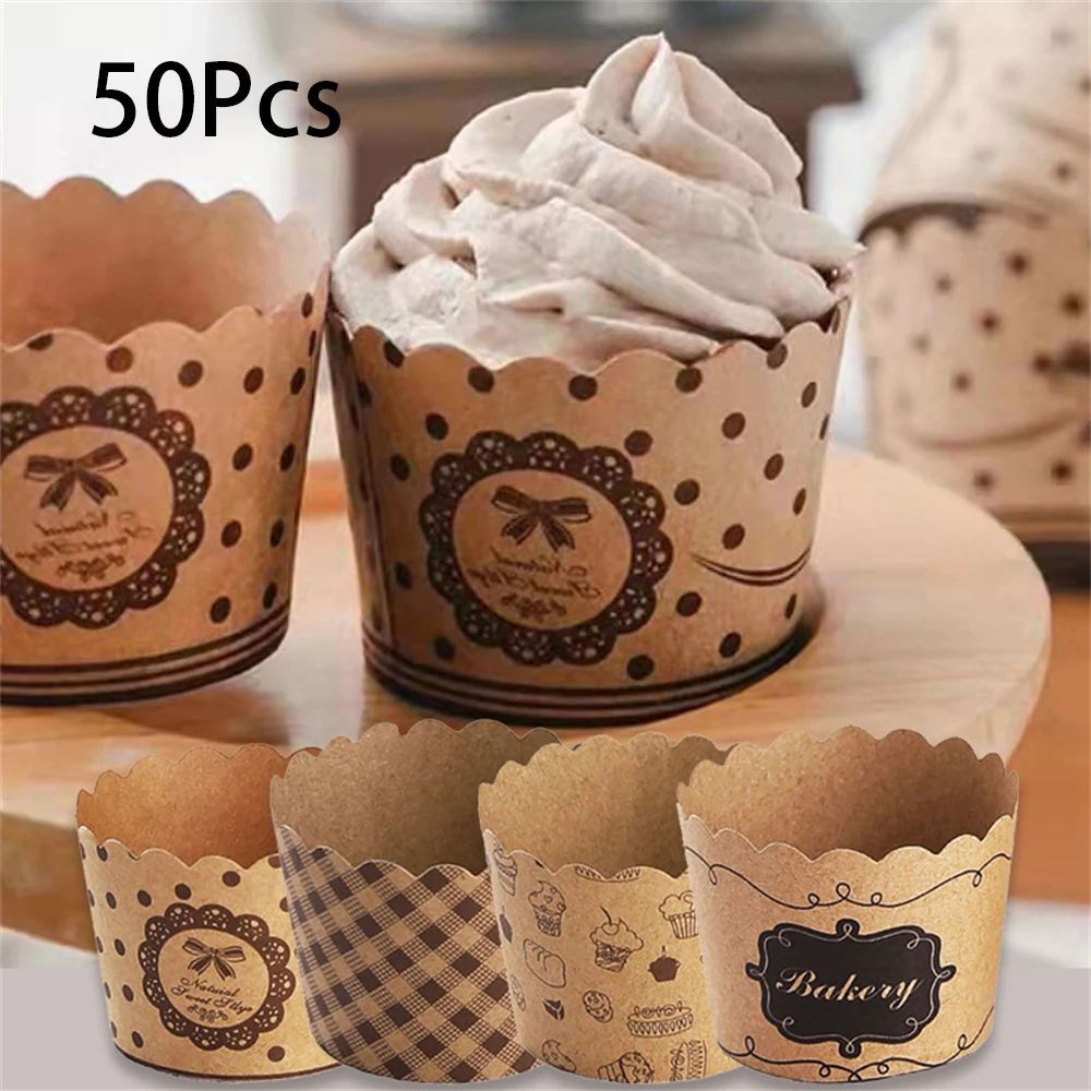 

50pcs Kraft Paper Muffin Cup Baking Cake Tools Egg Tart Mold Bakery Accessories Medium Round Cake Cupcake Kitchen Gadget Sets