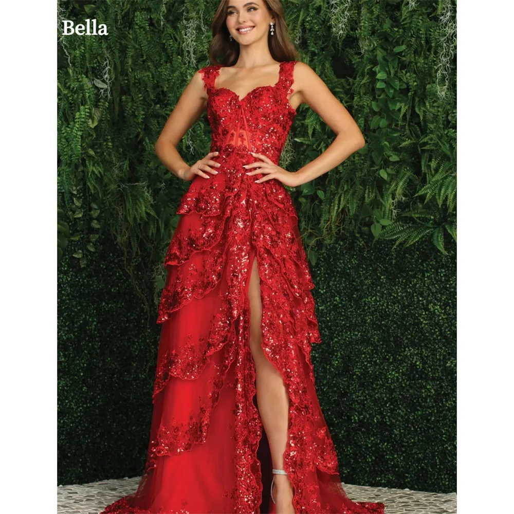 Bella Кружевное вечернее платье на тонких бретельках с V-образным вырезом и