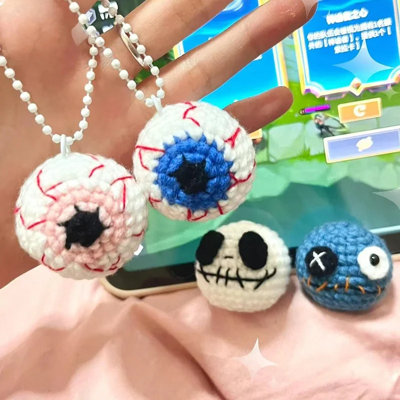 DIY Hand-Woven Halloween Funny Keychain Spoof Eye Pendant Crocheting Wool Material Package Pumpkin Face