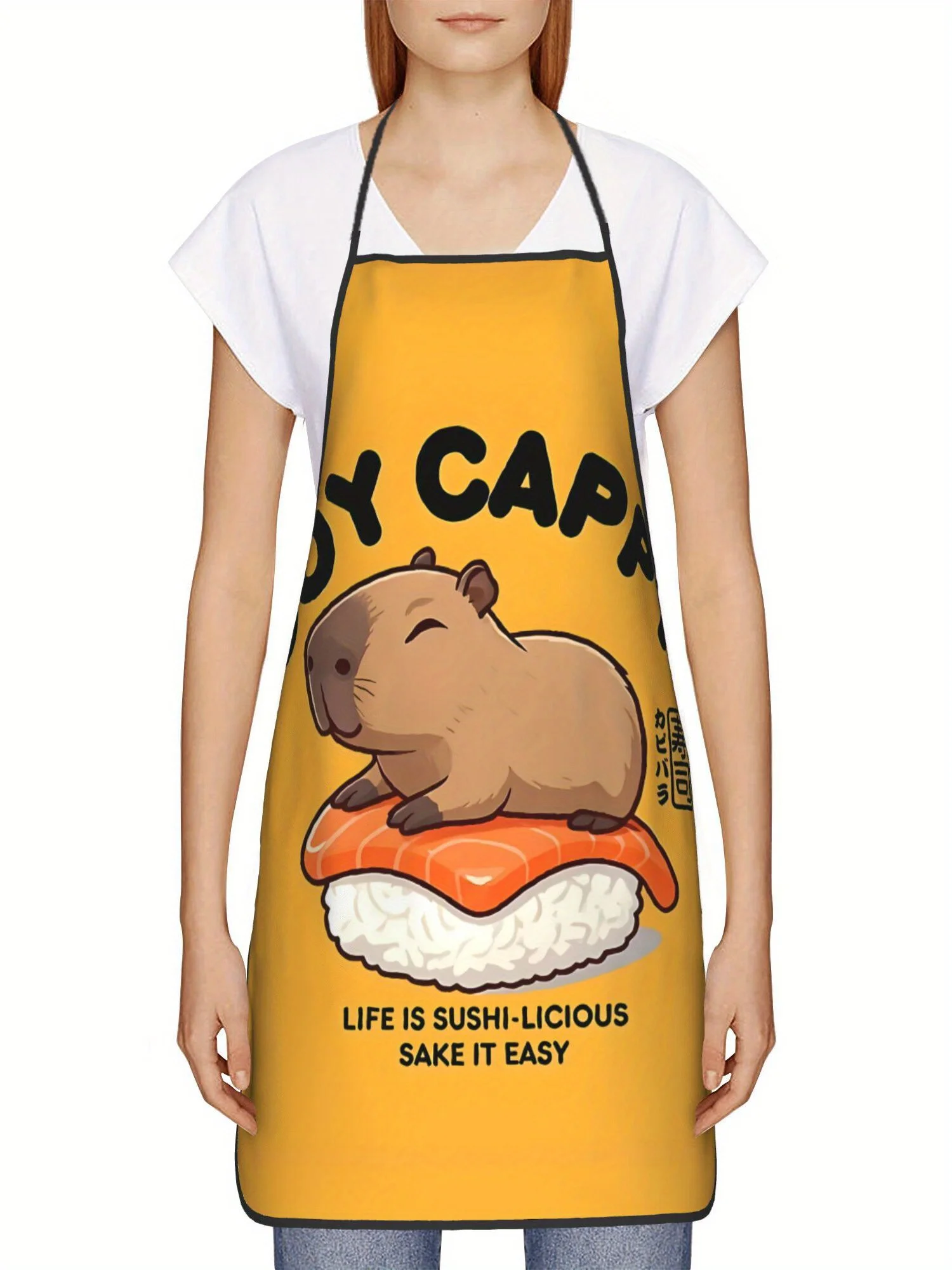 Фото Cappy Life Is Sushi Licious Capybara Регулируемый кухонный фартук в стиле ретро Унисекс Кухонный фартук с милым принтом Capybara Sushi №4