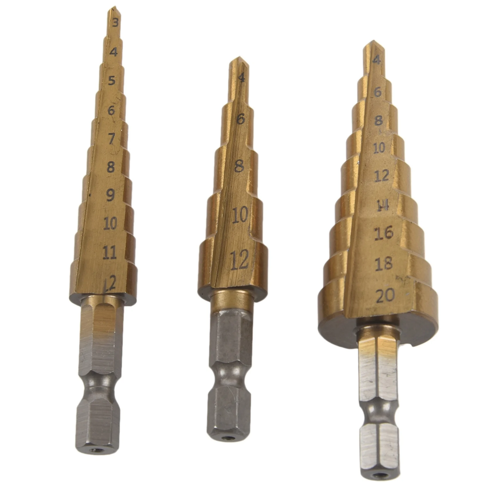 

1/4-inch Hex Shank 3-12 4-20 4-12mm Titanium Coated Step Drill Bit Set