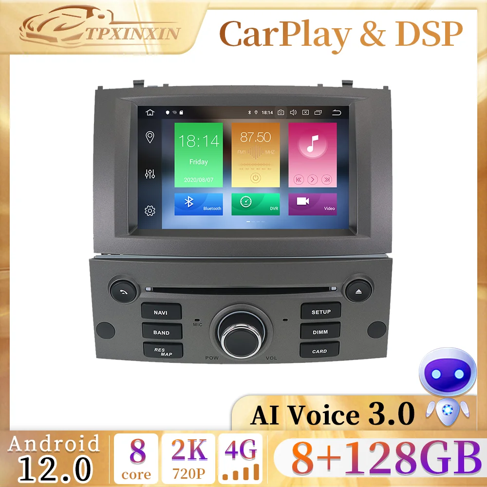 

CarPlay Android 12 PX6 For Peugeot 407 2005 2006 2007 2008 - 2010 Car Radio Multimedia Video Tape Recoder Player Navigation GPS