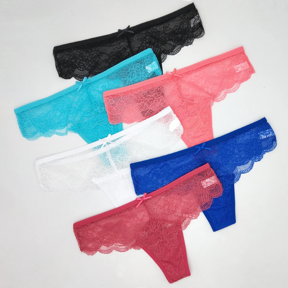 

12 Pieces Sexy Strings Solid Color Female Lace Thong Hollow Low Rise Temptation Breathable Transparent Women's Panties Underwear