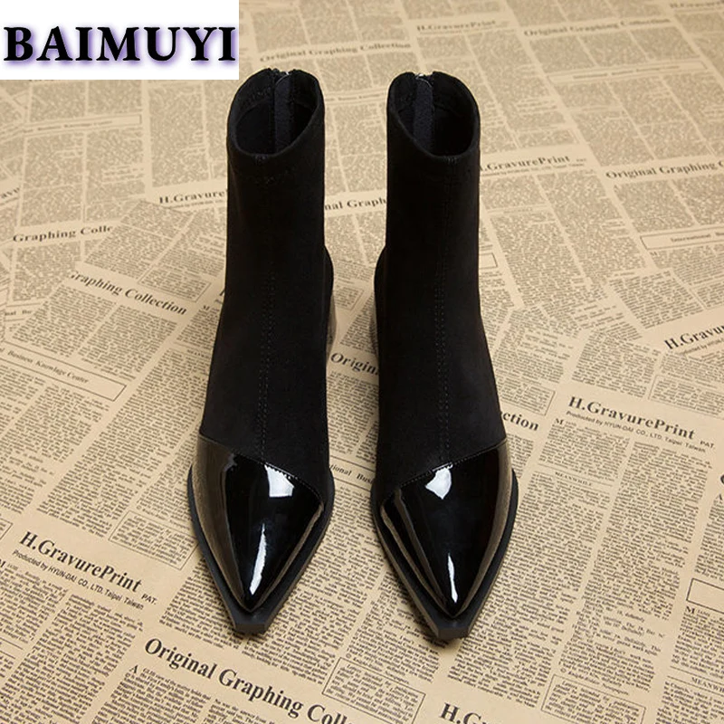 Женские ботильоны на среднем каблуке с острым носком привлекательная обувь 2025