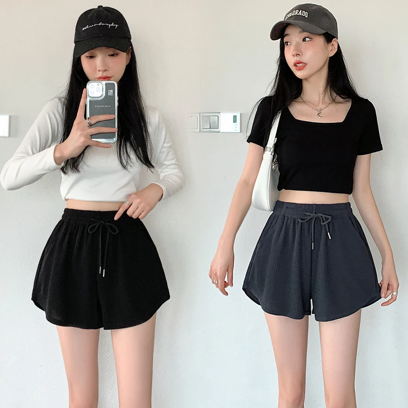 New Fashion Trend Women'S Summer Thin, Slim, Loose, High Waist Versatile Casual Shorts Ice Silk Wide Leg Sports 3-Point Pants