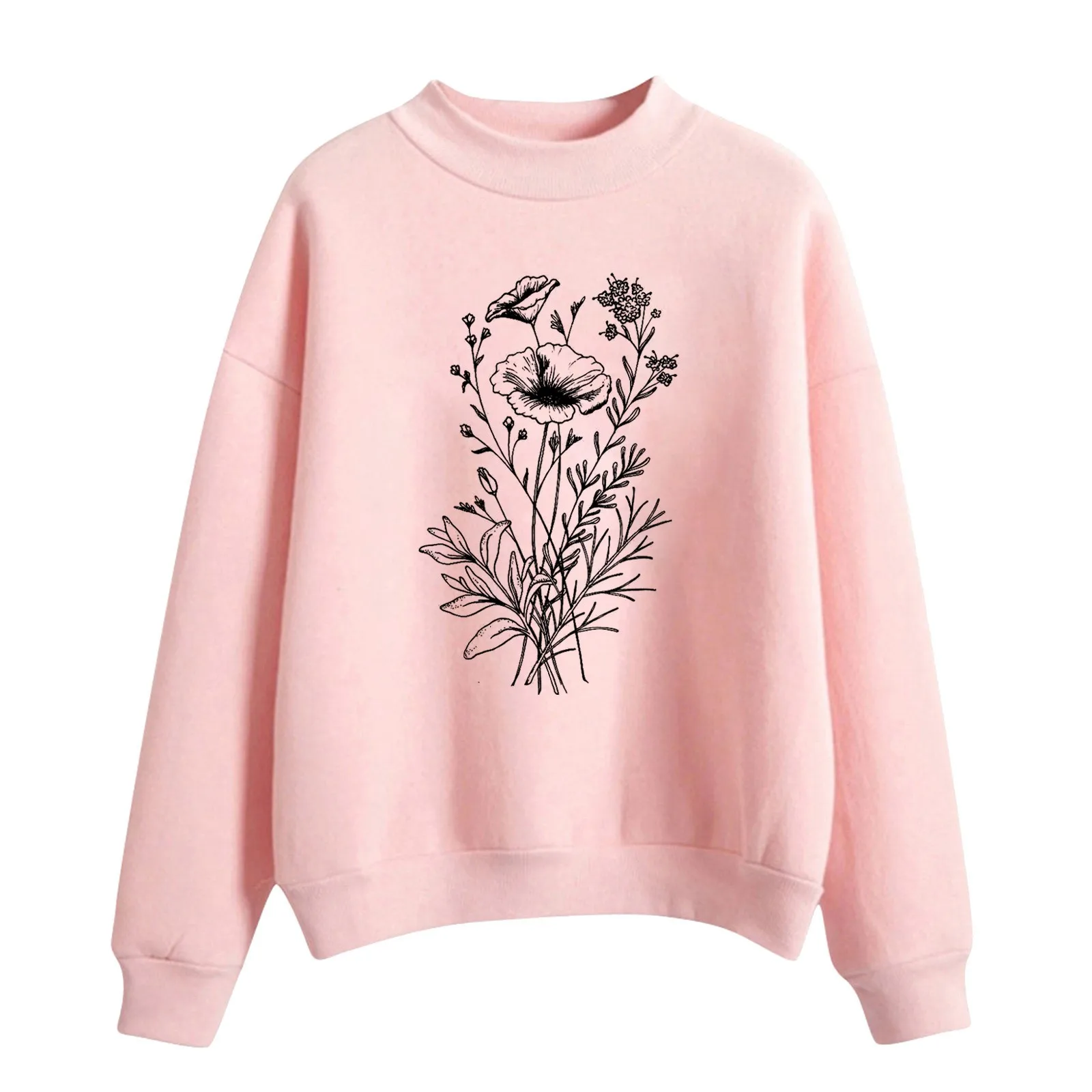

Свитшот женский с цветочным принтом, свободный худи в стиле Харадзюку для отдыха, уличный спортивный костюм, теплый пуловер с круглым вырезом