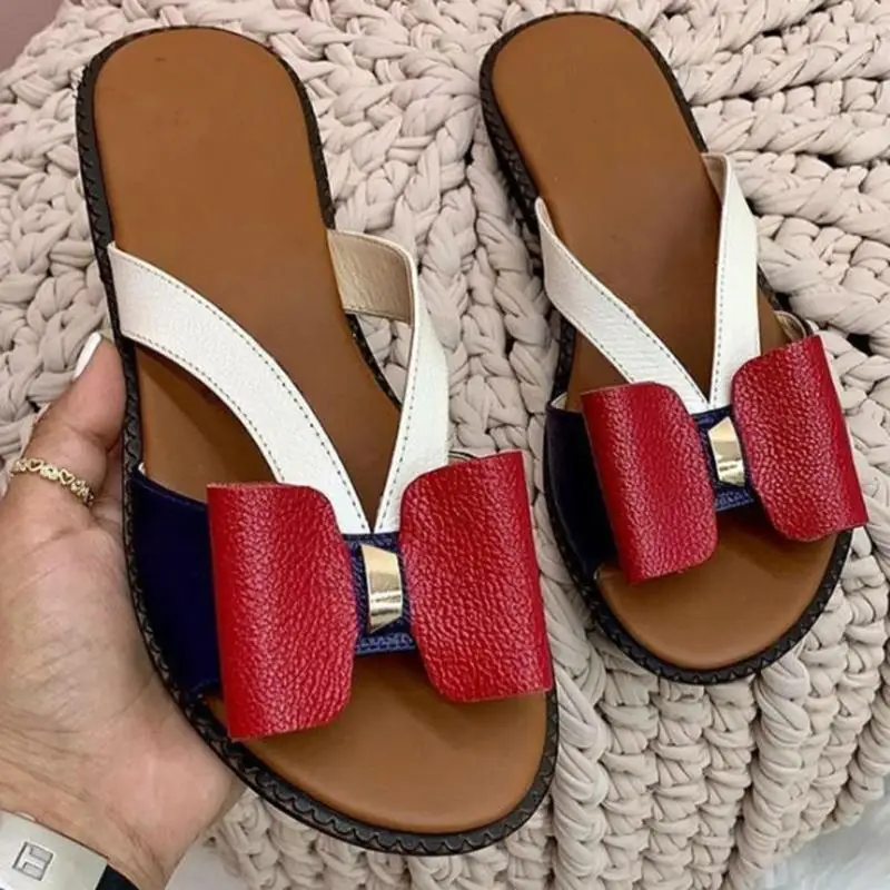 

2021 summer new large women's shoes fashion one line bow flat slippers beach shoes sandals fashion shoes sandal platform