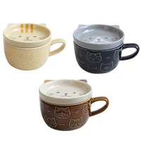 creative ceramic coffee mugs with lid cute cat porcelain cup family breakfast milk juice cup beverage