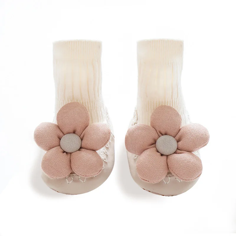 Indoor New Baby Girls Floor Socks Non-Slip Leather Rubber Sole Infant Toddler Socks Cute Flowers Sock Prewalker Shoes images - 6