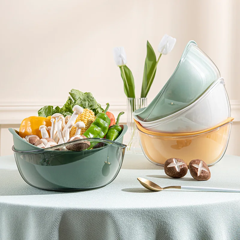 

Двухслойная дренажная корзина для мытья овощей, поднос для фруктов в гостиную, чайный столик, многофункциональная дренажная корзина