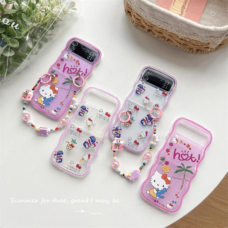 

Sanrio Pink Kawaii Hello Kitty Phone Case For Samsung Galaxy Z Flip 3 4 5G ZFlip3 ZFlip4 Flip3 Flip4 Transparent Cover