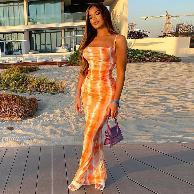 

Женское облегающее пляжное платье без рукавов, длинное праздничное платье с принтом, уличная одежда, лето 2023