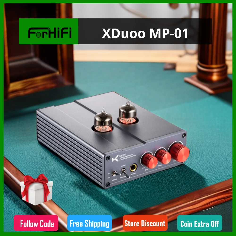 

XDuoo MP-01 Tube Phono Pre-Amp & Headphone Amplifier 6.35mm Headphone Output AUX /PHONO Input for Phonographs, Phones,CD Players