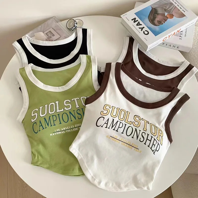 Женская майка с буквенным принтом корейская мода встроенный бюстгальтер