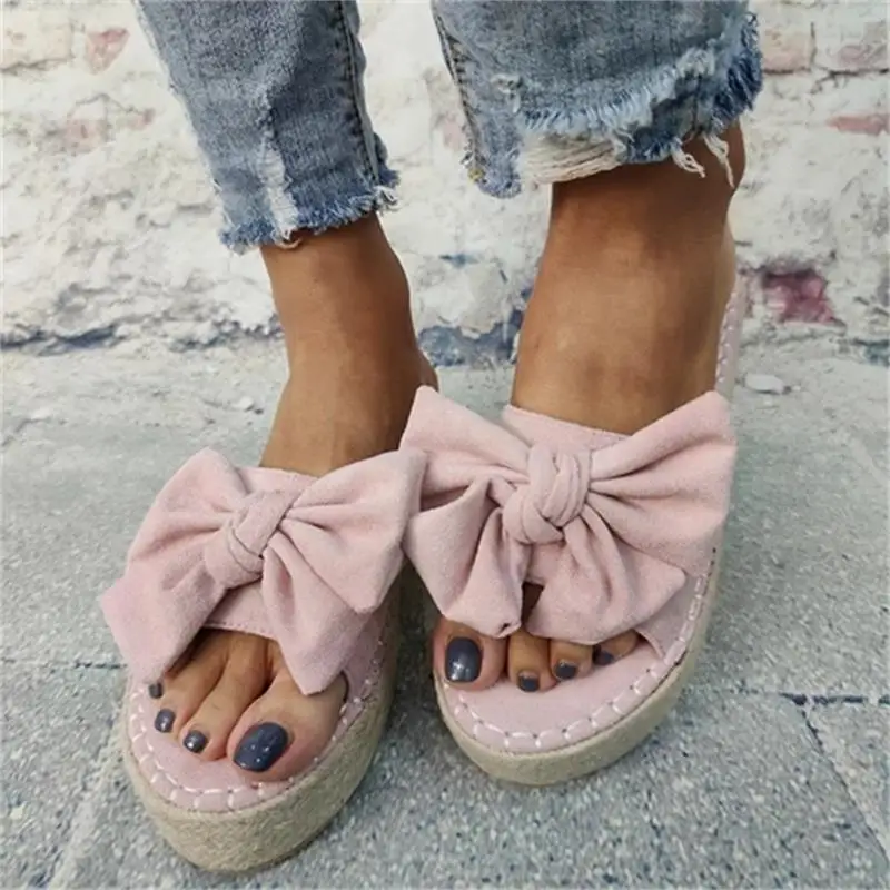 

Women Bowknot Slippers Summer Casual Beach Muffin Slip on Platform Ladies Sandals Dress Party Peep Toe Female Sandals plus size