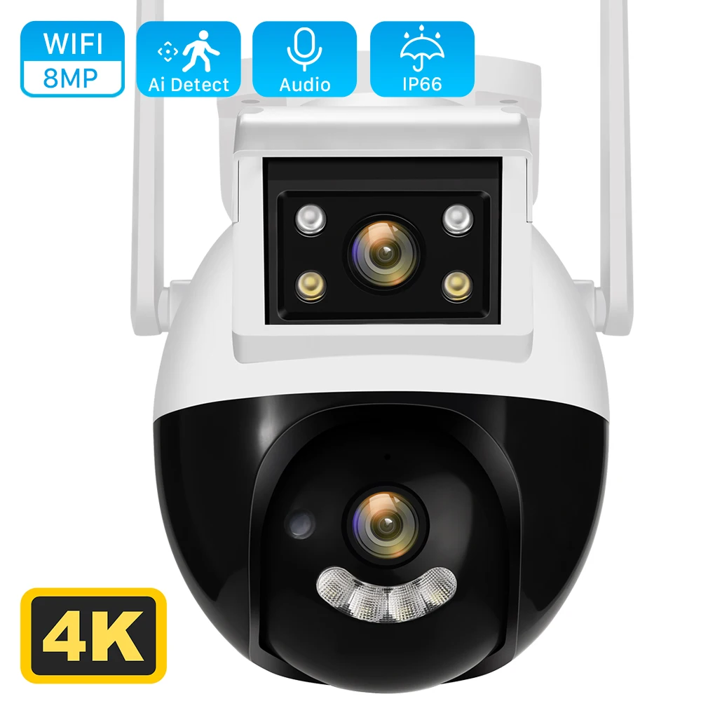 

8MP 4K Dual Lens Wifi PTZ Camera Live Dual Screen Ai Auto Tracking Human Detection Outdoor IP Camera Video Surveillance Camera
