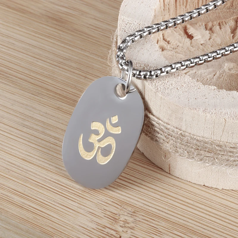 

Men and Women's Beautiful Oval Yoga Symbol Pendant Necklace Stainless Steel Om Symbol Chain Casual Jewelry Accessories
