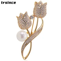 exquisite luxury tulip coat suit womens sweater corsage pin brooch trendy pearl accessories brooch buckle