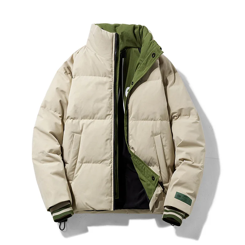 Winter new men's down jacket 90 white duck down trend fashion jacket men's all-match cotton jacket solid color stand collar