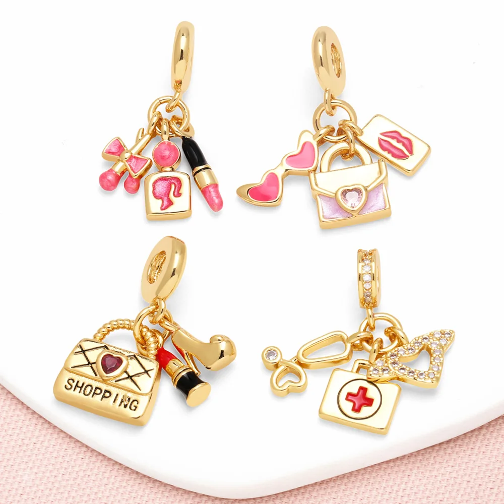 OCESRIO Фуксия Эмаль Подвеска для макияжа ожерелья Медная позолоченная сумка