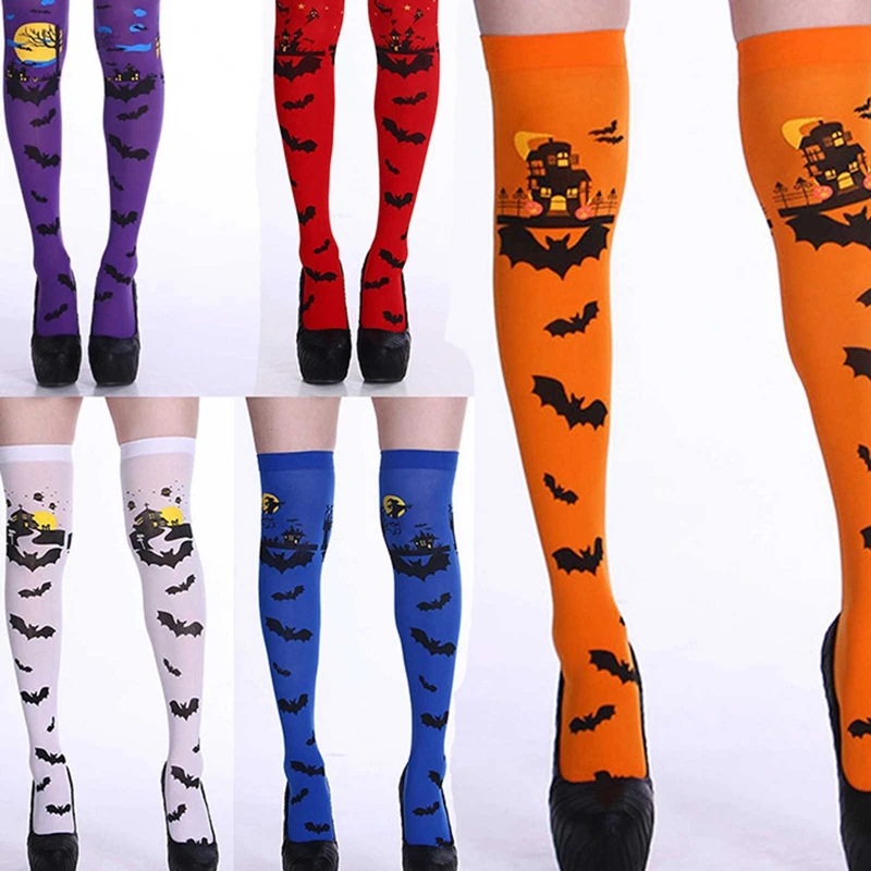 

April Fools Day Masquerade Party Horror Scary Bat Pumpkin Print Witch Cosplay Color Costume Props Stockings Girl Woman Halloween