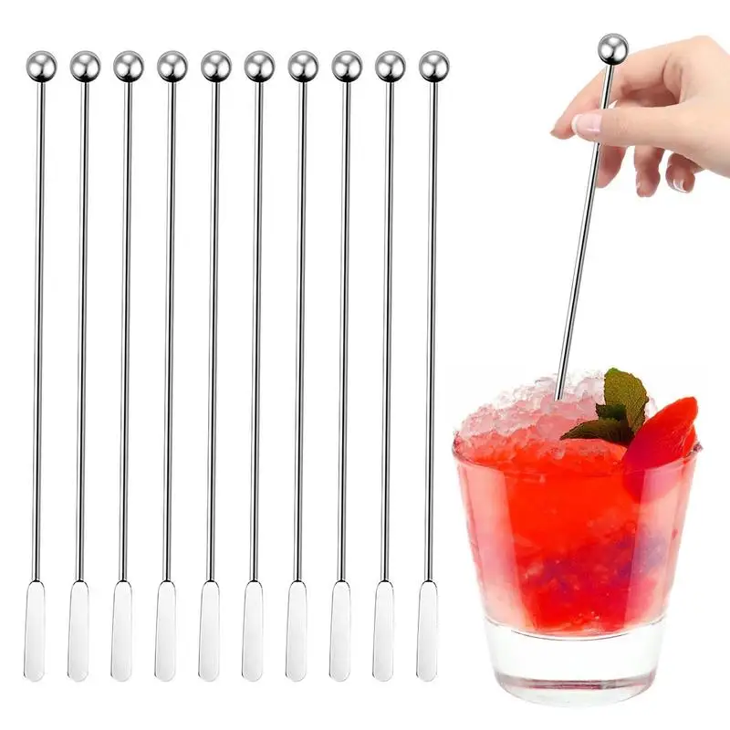 

10pcs Stainless Steel Cocktail Stick Reusable Drink Picks Toothpicks Drink Stirring Tool For Whiskey Cocktails Juice Drinks Milk