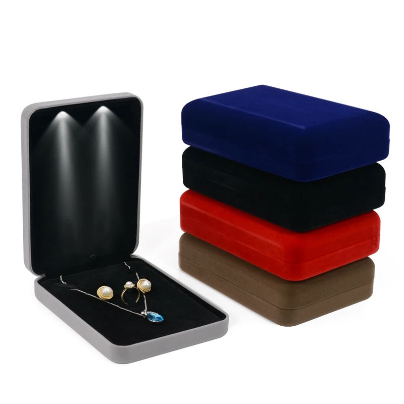 LED Light Velvet Small Jewelry Box Set Display Jewel Set Storage Organizer Necklace Ring Earring Gift Packaging Holder