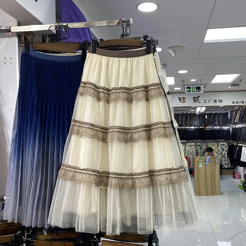 

Юбка женская кружевная трапециевидная с высокой талией, шикарная эластичная юбка в стиле пэчворк, повседневная одежда, Прямая поставка, на ...