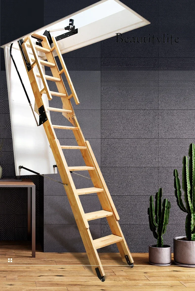 Выдвижная лестница на чердаке из массива дерева складная и подъемная
