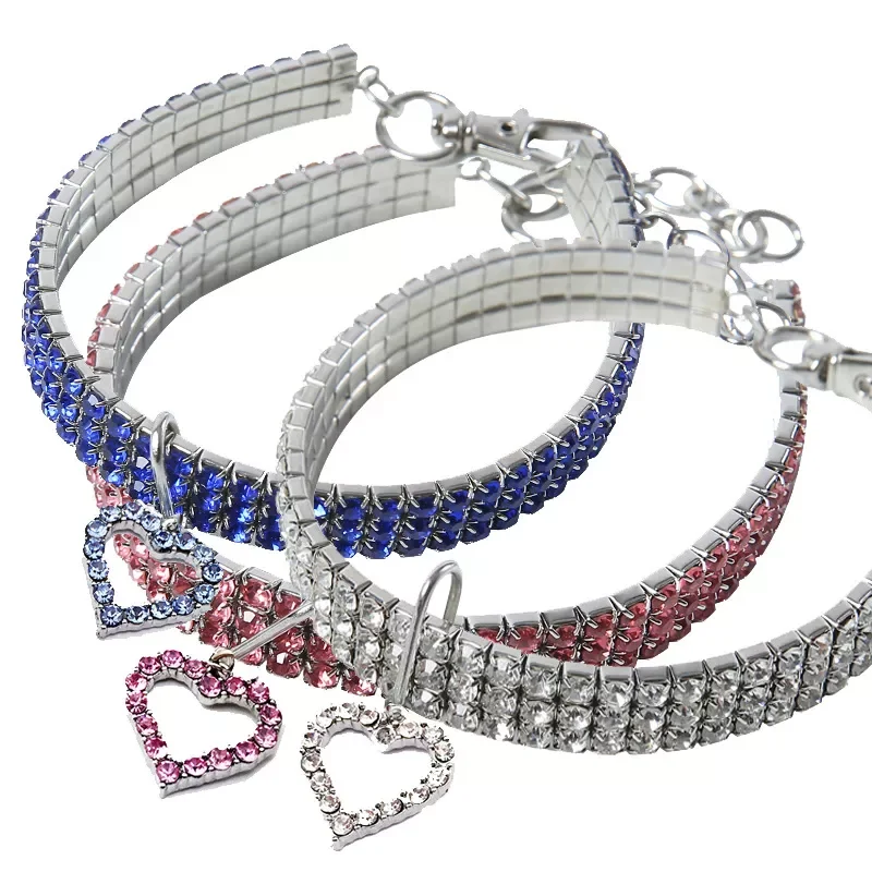 

2022New Bling Crystal Dog Collar Heart shape Diamond Puppy Pet Shiny Full Rhinestone Necklace Collar Collars for Pet Dogs