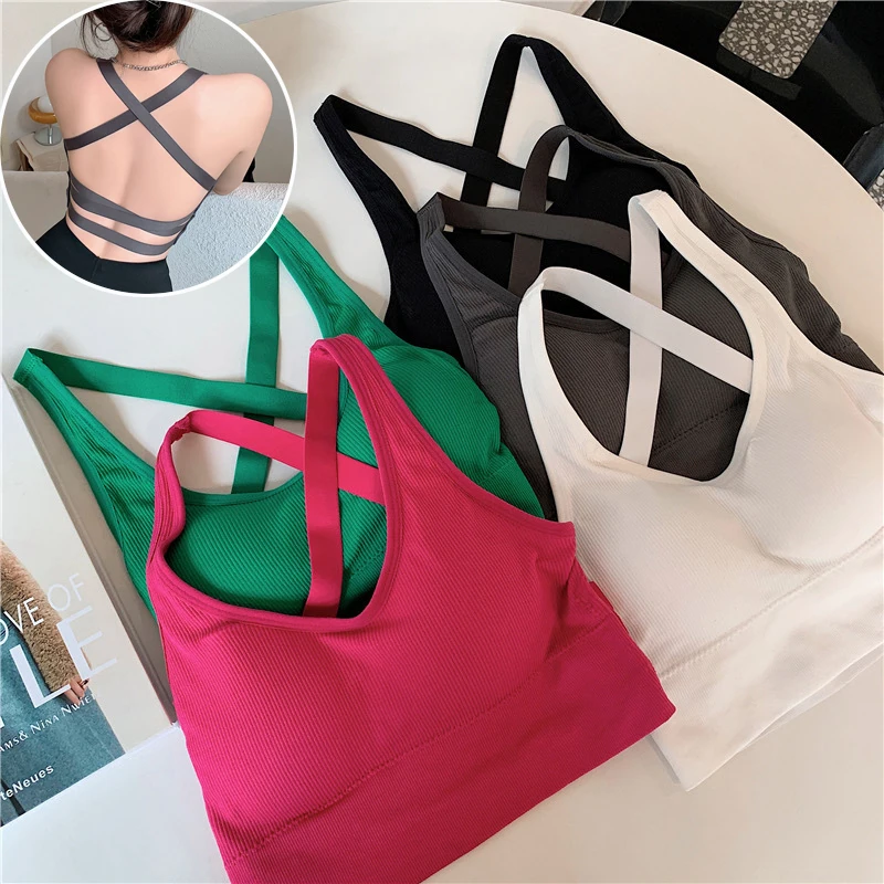 

Women's Sexy Sport Bra Simple Solid Color Suspender Top Breathable Soft One Size Suspender Seamless Bras Gathered Underwear Vest