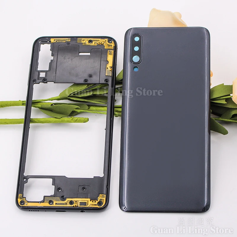 

For Samsung Galaxy A70 A705 SM-A705F A705DS Housing Middle Frame Cover Plastic Battery Back Cover Rear Door Camera Lens Replace