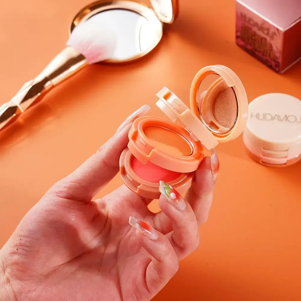 z różem i rozświetlaczem 3 w 1 paleta prasowanego proszku do makijażu Shimmer Bronzer pomarańczowo-różowy matowy róż policzków Glow Face