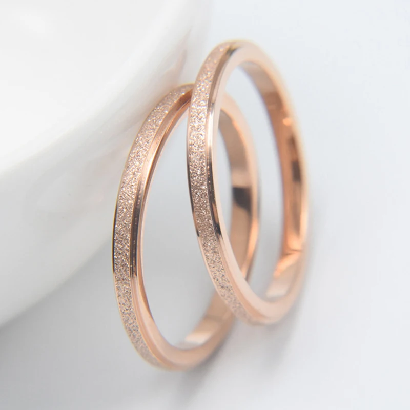 

High Quality Fashion Simple Scrub Stainless Steel Women 's Rings Width Rose Gold Color Finger Gift For Girl Jewelry