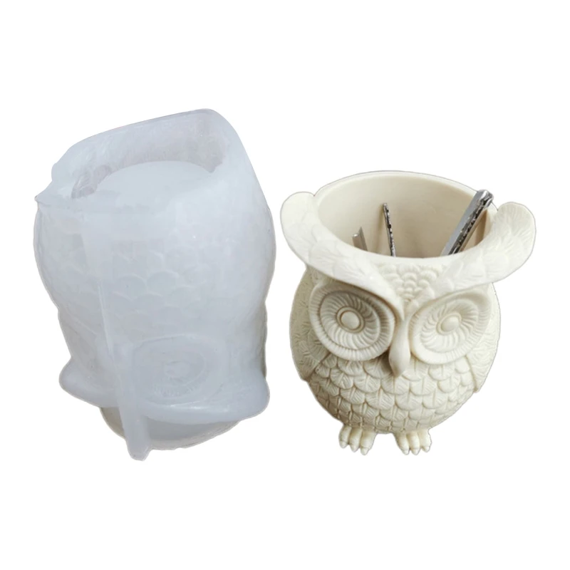

L21E Silicone Owl Shape Mould for Flower Pots Pen Holder Creative Epoxy Casting Mold DIY Crafts Adult Kids Adult Office Decor