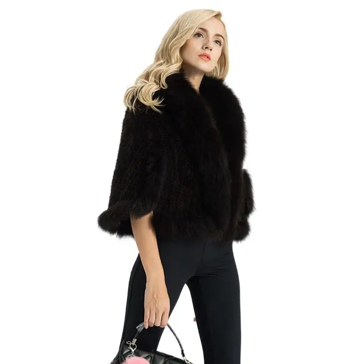 Hand Knitted Mink Fur Shawl For Women Luxury Real Fur Cape Hooded Coat Genuine Fur Poncho Outwear Ladies Winter Warm Jackets