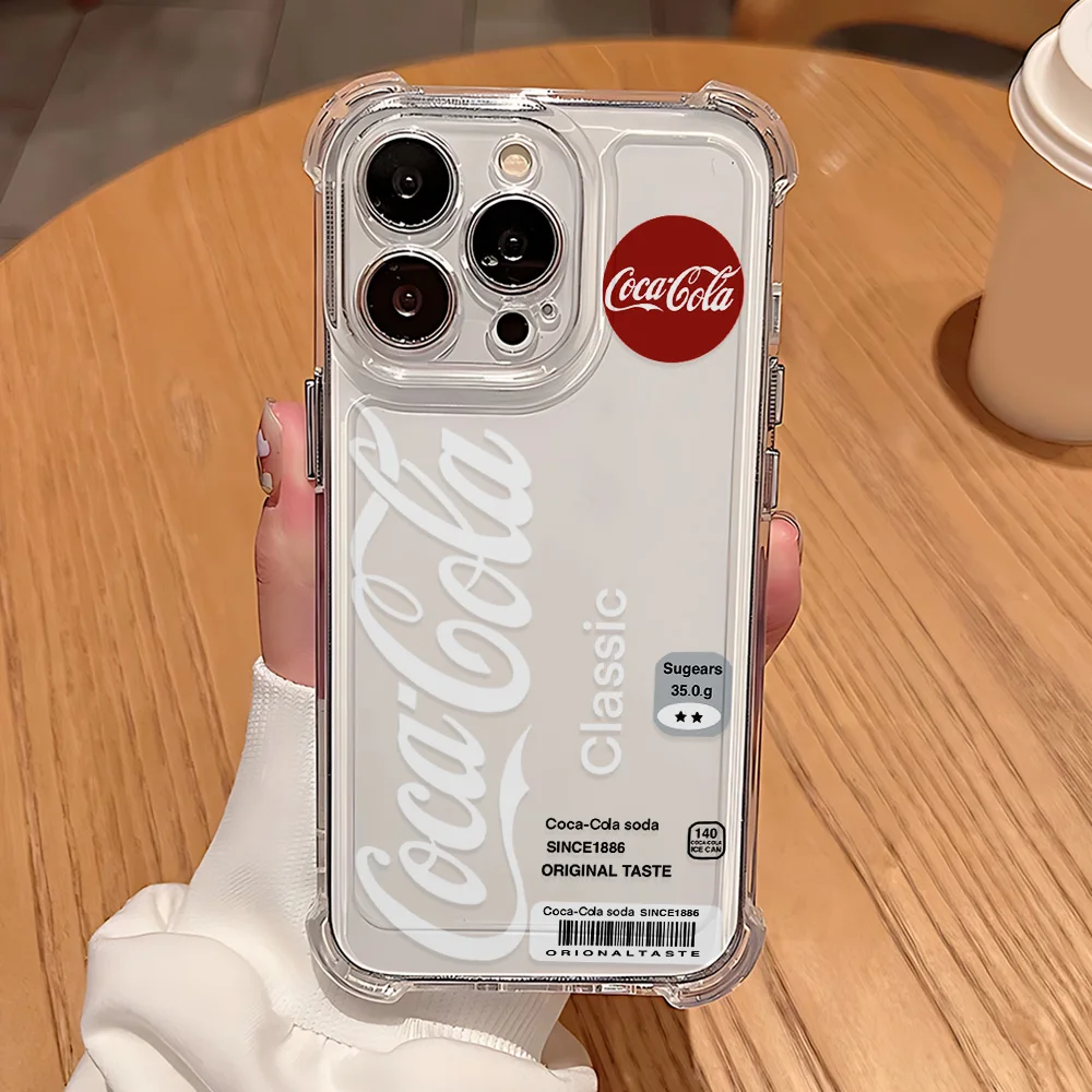 Фото Прозрачный противоударный чехол для iPhone с дизайном Coca-Cola для моделей 17, 16e, 16, 15, 14, 13, 12, 11 Mini, Air, Pro, Max, X, XR, XS Max, 7, 8 Plus №3