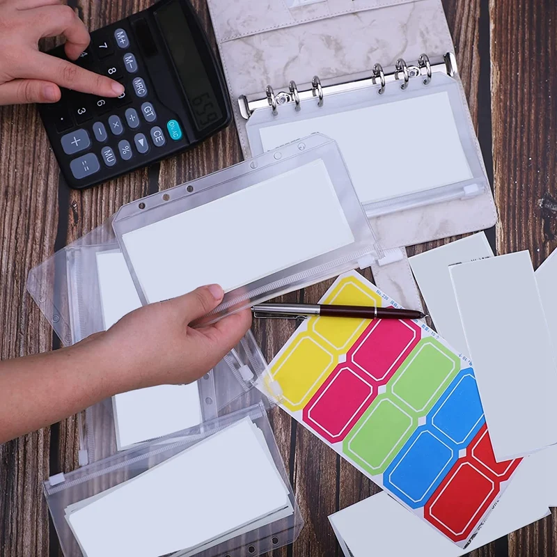A6 PU Binder Cover With Pockets Expense Budget Sheets Sticker Labels For Money Saving Cash Envelopes