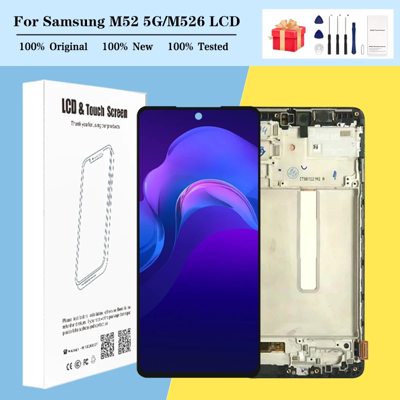 

Дисплей M526 6,7 дюйма для Samsung Galaxy M52 5G, ЖК-дисплей с сенсорной панелью, экран с дигитайзером M526B в сборе, запасные части с рамкой, 1 шт.