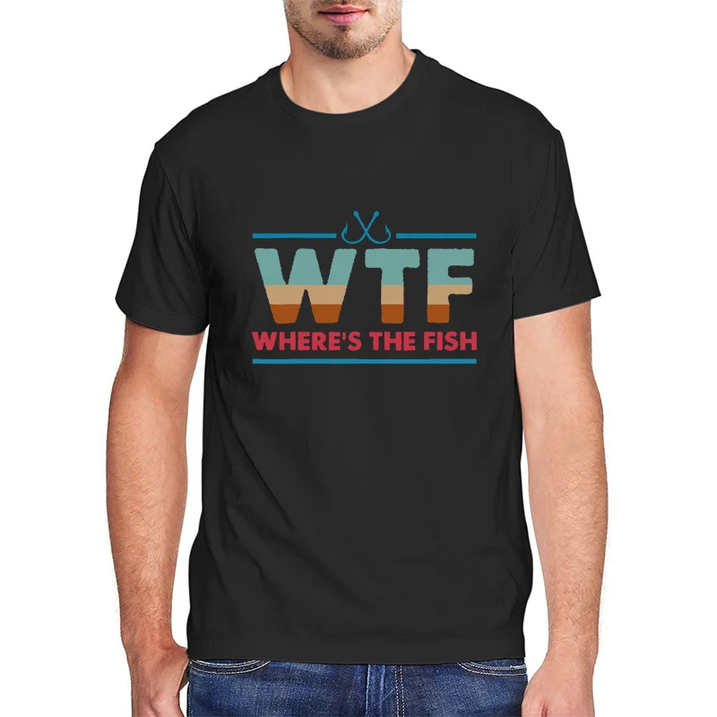 

Where's The fish T-Shirt Men Clothing Funny WTF Graphic T Shirts Vintage Short Sleeve Tees Casual streetwear Men Tops EU Size